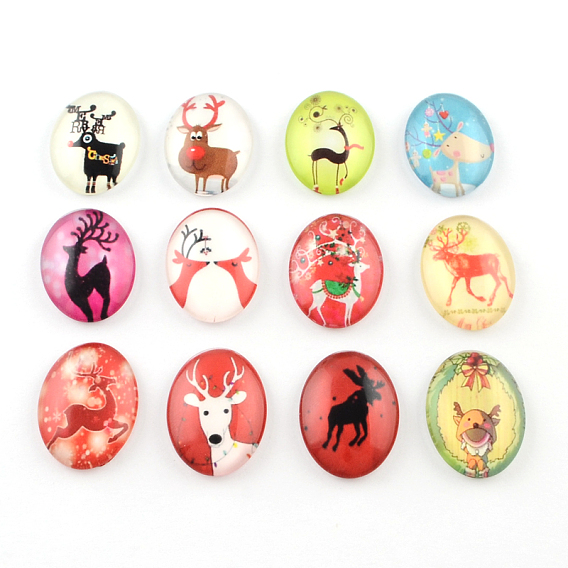 На рождество рождественский олень / рога стекло овальный плоский кабошоны