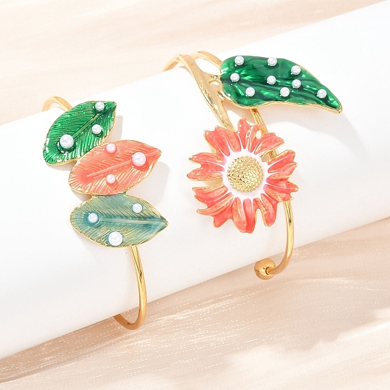 304 эмалированные браслеты-манжеты из нержавеющей стали для женщин, с пластиковой имитацией жемчуга