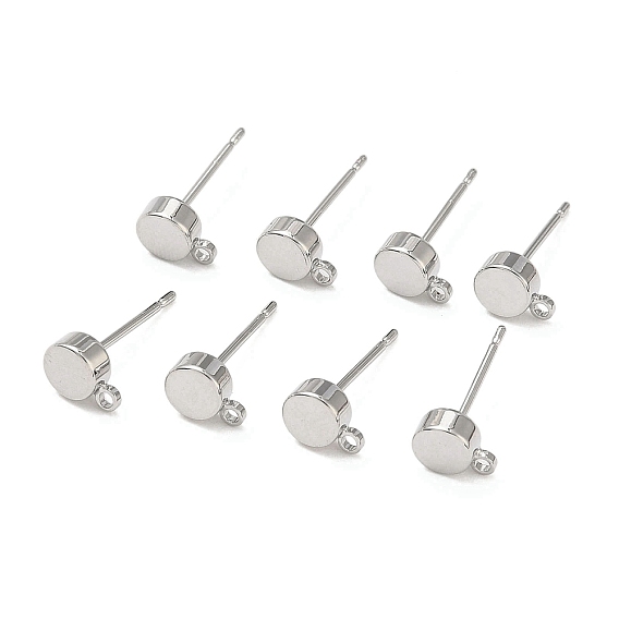 SHEGRACE Brass Stud Earring Findings, Flat Round, with Loop, Cadmium Free & Nickel Free & Lead Free, Long-Lasting Plated