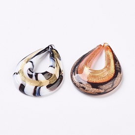 Handmade Gold Sand Lampwork Big Pendants, Drop