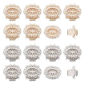Brass Box Clasps, Multi-Strand Clasps, 4-Strands, 8 Holes, Long-Lasting Plated, Oval