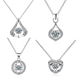 Sparkling Heart Pendant Necklace with Six-pointed Star and Five-pointed Star Design