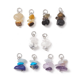 10 piezas 5 colgantes de cuentas de vidrio y piedras mixtas naturales y sintéticas de colores con aro de latón