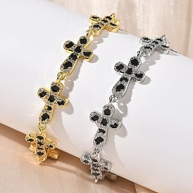 Браслеты-цепочки с латунной эмалью и микропаве из прозрачных кубических цирконий для женщин, стойки покрытие, долговечный, без кадмия и без свинца