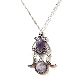 Alloy with Amethyst Pendant Necklaces, Triple Moon Goddess