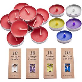 5 Boxes 5 Colors Flat Round Paraffin Candles, with Aluminum Smokeless Candles, with Holder, Decorations for Wedding, Birthday Party