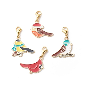 Alloy Enamel Bird Pendant Decorations, Christmas Lobster Clasp Charms, Clip-on Charms, for Keychain, Purse, Backpack Ornament, Stitch Marker