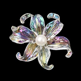 Cabochons de la resina transparente, flor del lirio, con perla de imitación de plástico