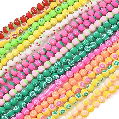 Handmade Polymer Clay Beads Strand, Round with Fruits