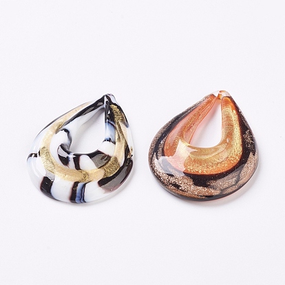 Handmade Gold Sand Lampwork Big Pendants, Drop