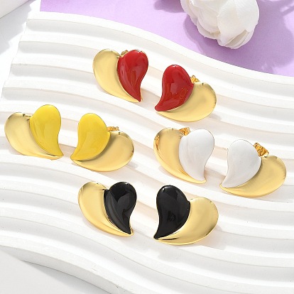 Сердце 304 нержавеющей стали серьги, с эмалью, золотые