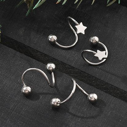 304 спиральные серьги-хрящи из нержавеющей стали, цвет нержавеющей стали