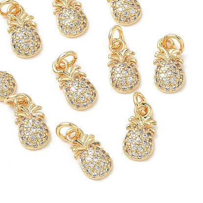 SHEGRACE Brass Micro Pave Cubic Zirconia Pendants, Pineapple Charm, Cadmium Free & Nickel Free & Lead Free, Clear