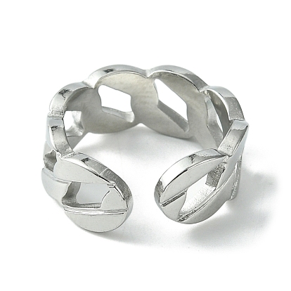 304 Stainless Steel Open Cuff Ring, Hollow Curb Chains Shape