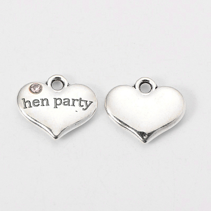 Тибетский стиль сердце с девичник слово горный хрусталь прелести, без кадмия, без никеля и без свинца, 14x16x3 мм, отверстие : 2 мм