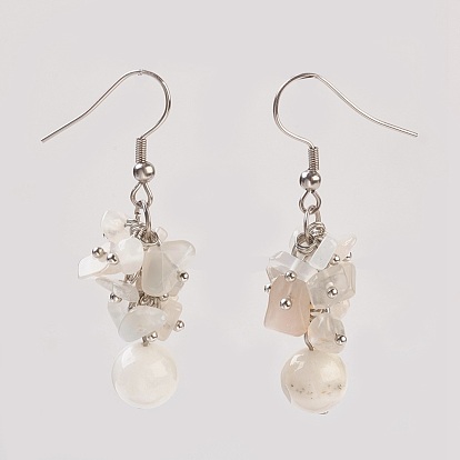 Boucles d'oreilles pendantes en pierre de lune blanche naturelle, avec les accessoires en métal, puce