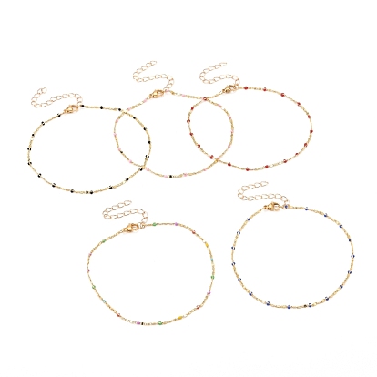 Enamel Anklets Making, with Brass Curb & Lumachina Chains, 304 Stainless Steel Lobster Claw Clasps