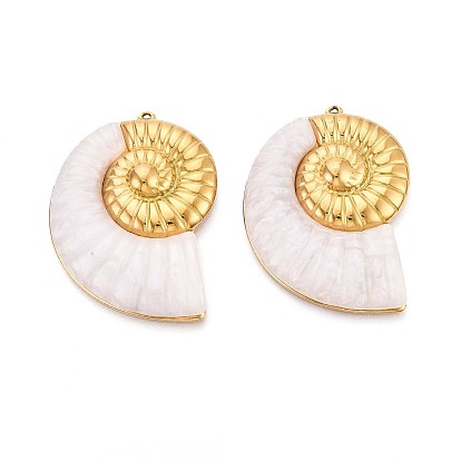 Подвески из смолы, спиральная оболочка, с настройками из 304 нержавеющей стали, реальный 18 k позолоченный, ионное покрытие (ip)