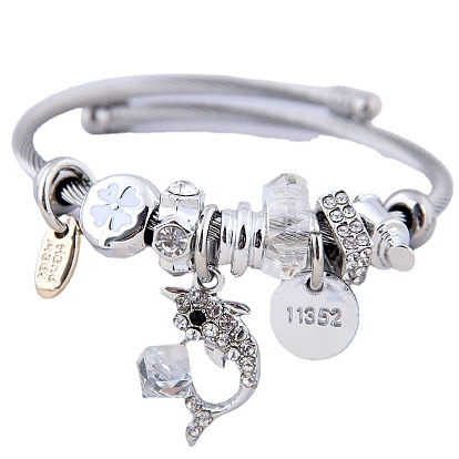 Dolphin Multi-Element Bohemian DIY Beaded Bracelet with Cute Crystal Stainless Steel Bangle