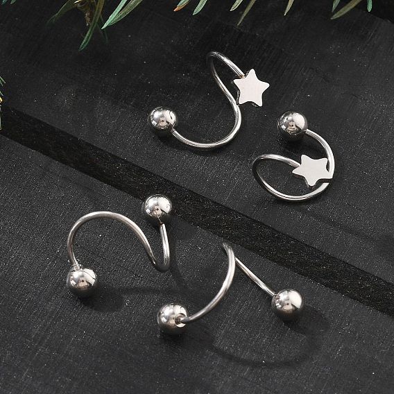 304 спиральные серьги-хрящи из нержавеющей стали, цвет нержавеющей стали