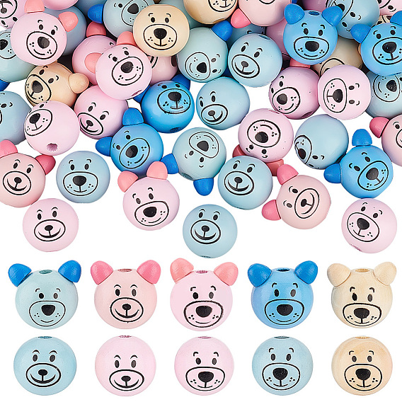 80 шт. 10 стили из натурального дерева, европейские бусины, бусины с большим отверстием, окрашенные, медведь и круглый