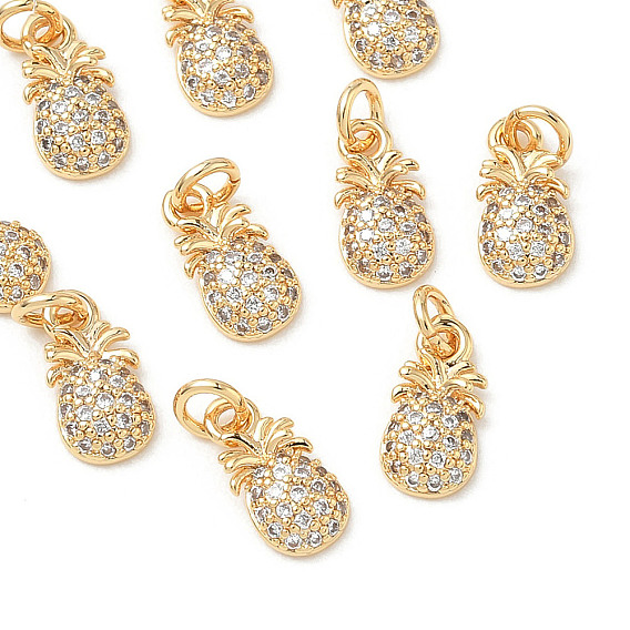 SHEGRACE Brass Micro Pave Cubic Zirconia Pendants, Pineapple Charm, Cadmium Free & Nickel Free & Lead Free, Clear