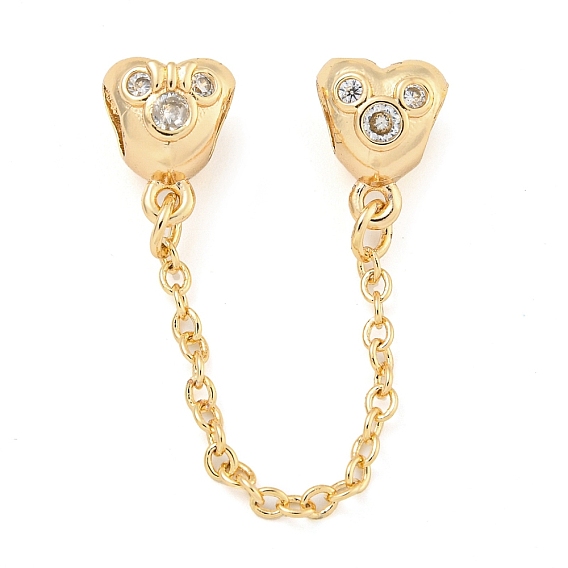 Покрытие стойки латунные микропаве кубический цирконий европейские бусины с предохранительными цепями, долговечный, без свинца и без кадмия, сердце