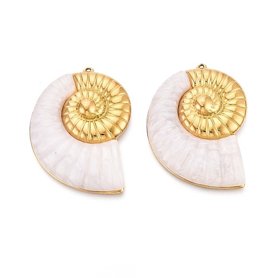 Подвески из смолы, спиральная оболочка, с настройками из 304 нержавеющей стали, реальный 18 k позолоченный, ионное покрытие (ip)