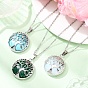 3 шт. латунные подвески с синтетической бирюзой, опалитом и синтетическим малахитом, 304 из нержавеющей стали кабель цепи ожерелья, плоские круглые с дерева жизни картины