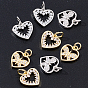 Nbeads 8Pcs 2 Style Brass Micro Pave Clear Cubic Zirconia Pendants, with Jump Rings, Long-Lasting Plated, Cadmium Free & Lead Free, Heart