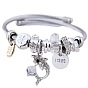 Dolphin Multi-Element Bohemian DIY Beaded Bracelet with Cute Crystal Stainless Steel Bangle