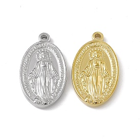 Vacuum Plating 201 Stainless Steel Pendants, Oval with Saint Charm