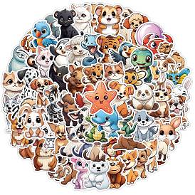 100Pcs Happy Animal Theme PVC Self-Adhesive Stickers, for DIY Photo Album Diary Scrapbook Decoration