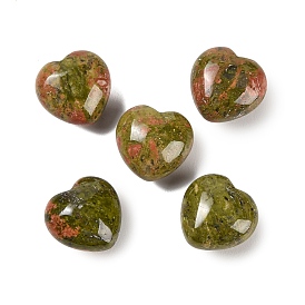 Natural Unakite Heart Love Stone, Healing Pocket Palm Stone for Reiki Balancing