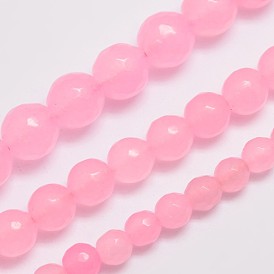 Natural Malaysia Jade Bead Strands, Imitation Rose Quartz, Round, Dyed, Faceted