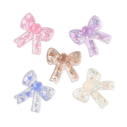 Симпатичные прозрачные смоляные декодированные кабошоны, бантик с блестками