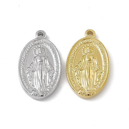 PVD Vacuum Plating 201 Stainless Steel Pendants, Oval with Saint Charm