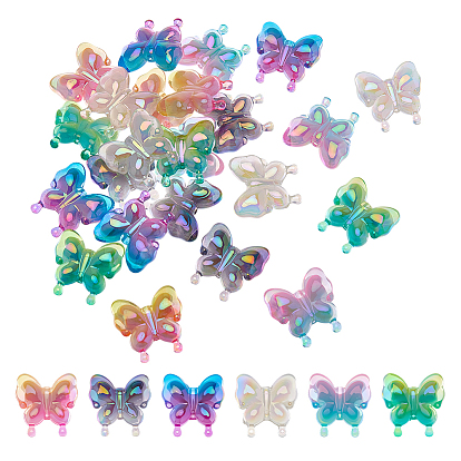 24шт 6 стили УФ-покрытие непрозрачные акриловые бусины, радужный, бабочка, градиент цвета