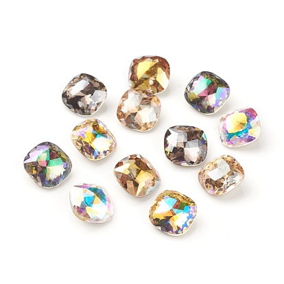 Glass Rhinestone Cabochons, Pointed Back, Faceted, Square