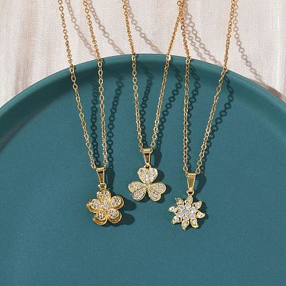 Латунный кулон с микропаве из прозрачного кубического циркония 304 цепочка из нержавеющей стали для женщин, вакуумное покрытие pvd, реальный 18 k позолоченный