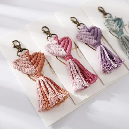 Valentine's Day Tassel Keychain, Knitting Bag Pendant Heart Keychain, with Zinc Alloy Findings