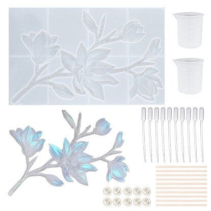 DIY Epoxy Resin Craft Kits, including Flower Silicone Molds, Disposable Latex Finger Cot, Disposable Plastic Transfer Pipettes, Measuring Cup and Wooden Mixing Sticks