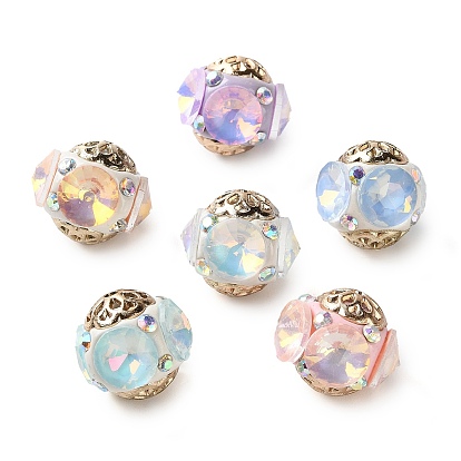 Ручная полимерная глиняная индонезия бисер, круглые, с сердечником из сплава, смолой и стразами, золотой свет