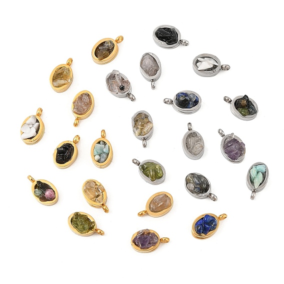 Натуральный смешанный драгоценный камень 304 овальные подвески из нержавеющей стали, без кадмия и без свинца, долговечный, смешанные окрашенные и неокрашенные