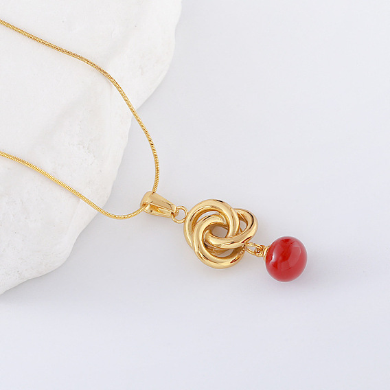 3шт. тройное кольцо из нержавеющей стали во французском стиле с красным круглым кулоном для женщин