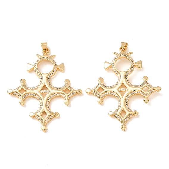 Colgantes grandes de latón micro pavé de circonita cúbica transparente, encantos cruzados, chapado en rack, larga duración plateado, sin plomo y el cadmio