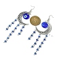 Tibetan Style Alloy Crescent Moon Chandelier Earrings, Evil Eye Lampwork Evil Eye Tassel Earrings