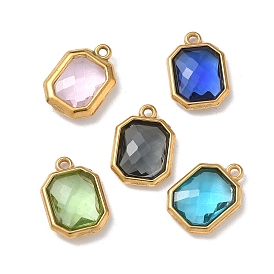 304 из нержавеющей стали горный хрусталь подвески, восьмиугольные прелести, вакуумное покрытие pvd, реальный 18 k позолоченный