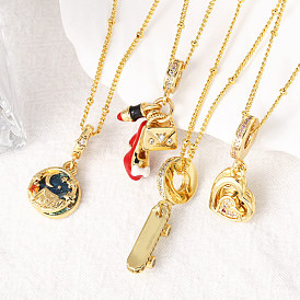 Латунные эмалевые подвески с микропаве из кубического циркония, золотые