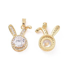 Brass Micro Pave Clear Cubic Zirconia Pendants, Rabbit Charms